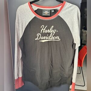 Harley-Davidson Black and Gray Long Sleeve Shirt Henley